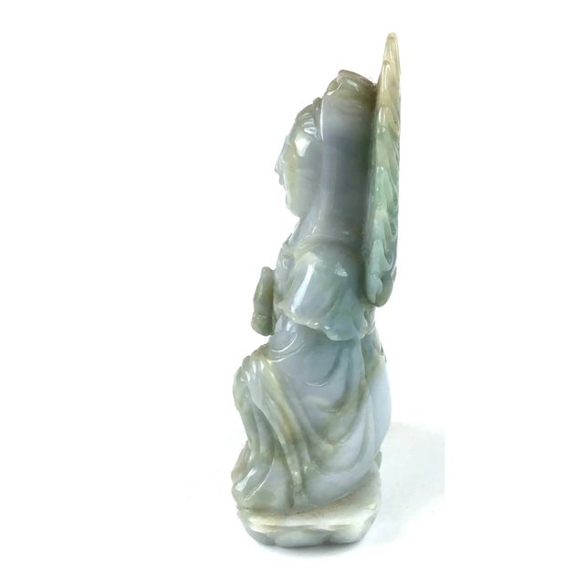 Asian Solid Jade Hand Carved Sitting Goddess For Sale - Image 3 of 12