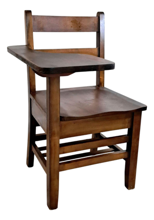 1930s Wooden School Desk Chair W/Attached Writing Arm & Book Shelf Ocean County