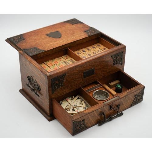 Antiques of London A charming Antique Asian Oriental Mahjong Set, housed in a beautifully crafted Edwardian oak box, rich...