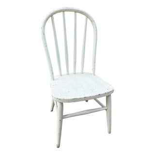 19th Century Antique Distressed White Hoop Back Windsor Side Chair For Sale