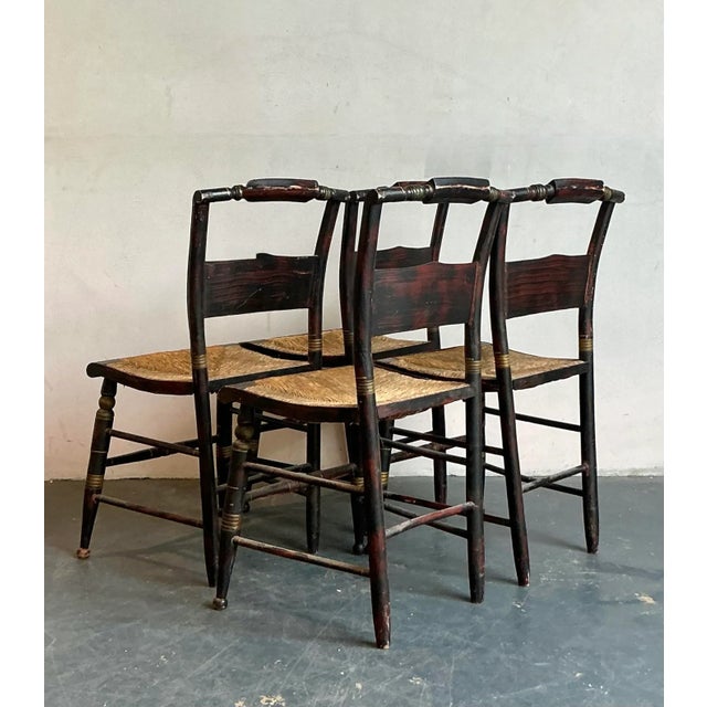 Vintage Boho Hand Painted Hitchcock Chairs - Set of Four For Sale - Image 4 of 7