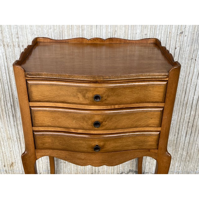 Wood Pair of French Nightstands With Three Drawers and Carbriole Legs For Sale - Image 7 of 10