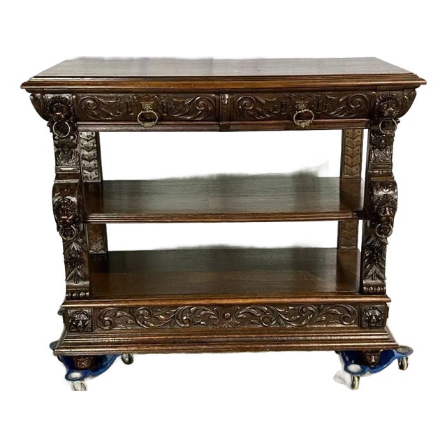 Antique Carved English Oak Server Circa 1880's For Sale