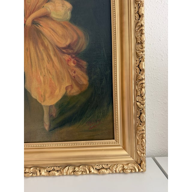 Brown Antique Oil Portrait Young Woman European Lady Gilt Frame 19th Century For Sale - Image 8 of 12