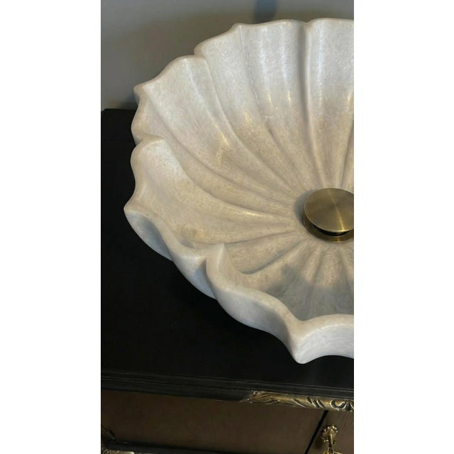 White Hand Carved White Marble Lotus Vessel Sink, Scalloped Flower Stone Bathroom Vanity Sink For Sale - Image 8 of 11