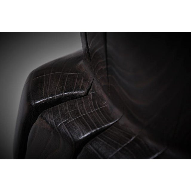 Large abstract wooden sculpture, 1970s. Strong stacked cubistic shapes and flowing organic lines sculpted out of...