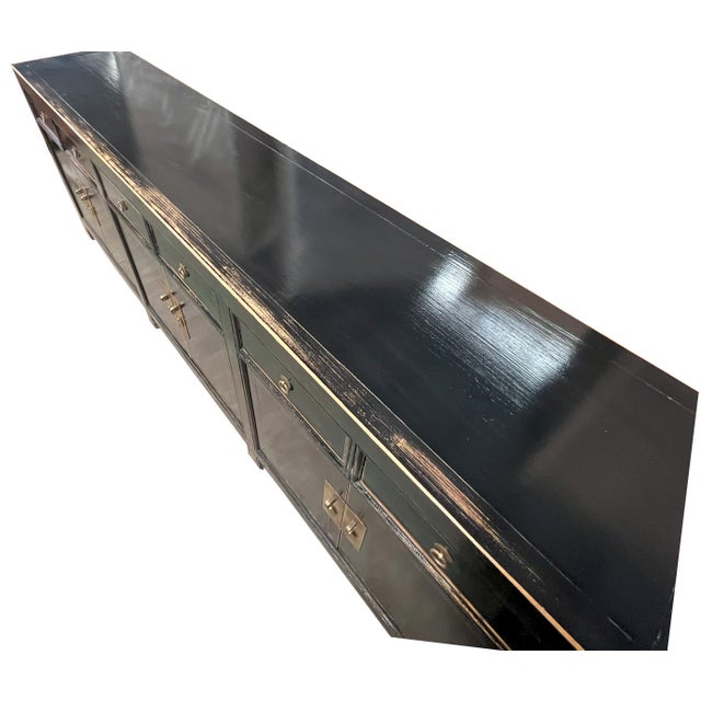 Distressed Antique Black 95" Long Sideboard Buffet Table For Sale In Greensboro - Image 6 of 8