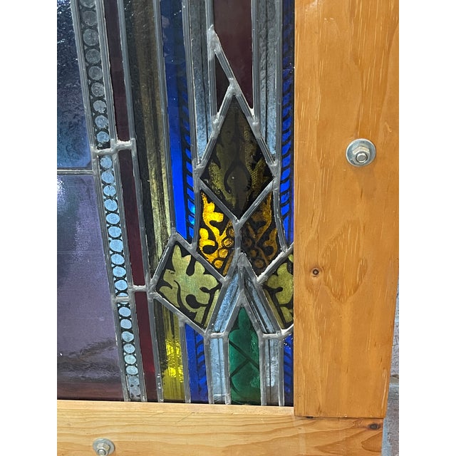Antique Gothic Revival "Cross and Crown" Stained Glass Liturgical Panel For Sale - Image 10 of 12