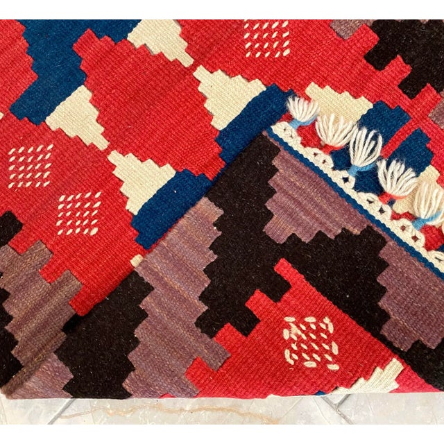 Textile 1990s Turkish Rug Hand-Woven Small Kilim Rug - 1'12" X 3'2" For Sale - Image 7 of 8