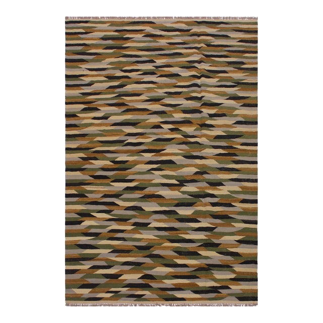 Caucasian Kilim Beige Green Wool Rug - 5'11" X 8'2" For Sale