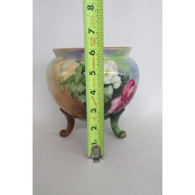 French Style Footed Porcelain Jardiniere Hand Painted Green With Flowers 4998b For Sale - Image 9 of 13