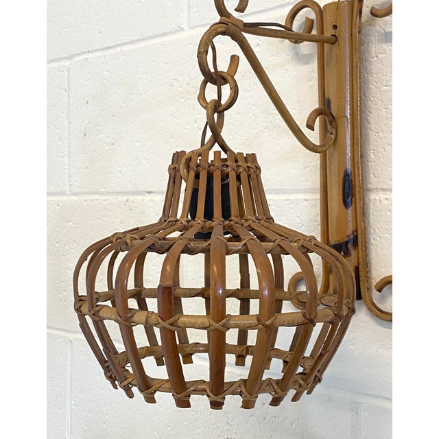 Rattan and Bamboo Wall Lamps, 1970s, Set of 2 For Sale - Image 6 of 14