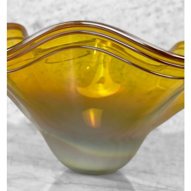 Yellow Hand Blown Art Glass Ruffled Centerpiece Bowl by Matt McBride For Sale - Image 9 of 11