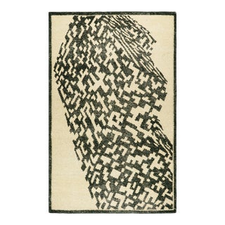 Rug & Kilim’s Distressed Abstract Rug in Ivory & Black Geometric Patterns For Sale