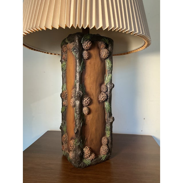 1960s Vintage Mid Century Table Lamp British Potter Bernard Rooke Textured Tree Bark Pinecone Motifs, 1960s For Sale - Image 5 of 12