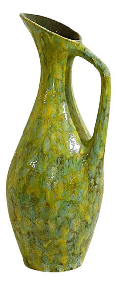 Large Mid-Century Green Ceramic Spout Jug