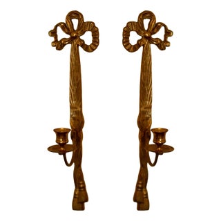 Mid-Century French Brass Bow Sconces, Set of 2 For Sale