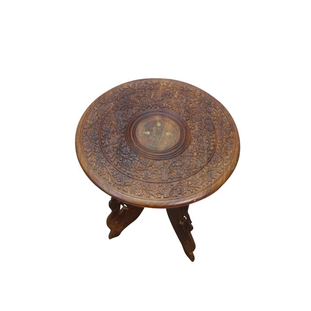 Indian Vintage Anglo Indian Carved Folding Pedestal Table Plant Stand 16" For Sale - Image 3 of 14