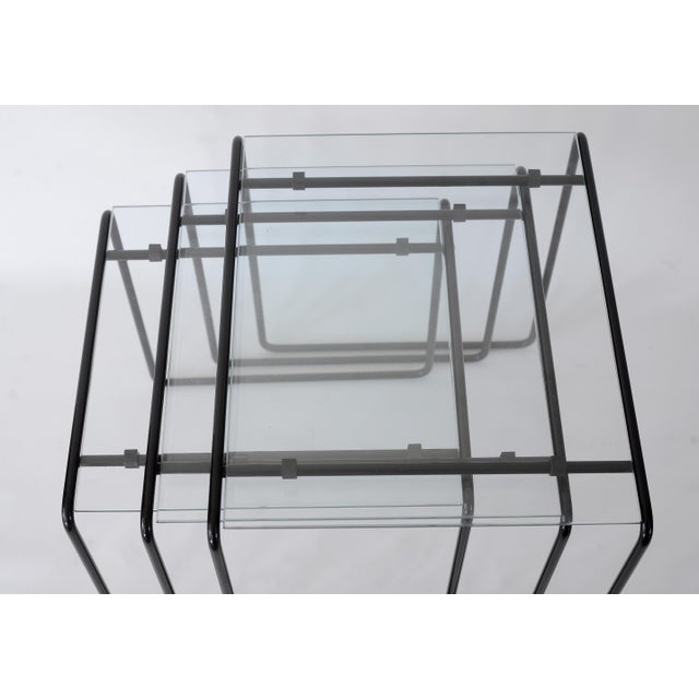 Vintage 80s Postmodern Black Metal & Glass Nesting Tables - Set of 3 For Sale - Image 4 of 17