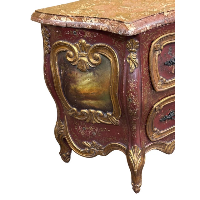 Red 18th C Venetian Painted Marble Top Commode For Sale - Image 8 of 10