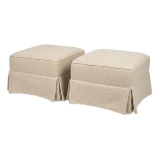Pair of Neutral Upholstered Ottomans For Sale