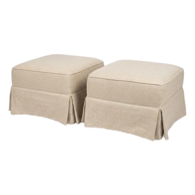 Pair of Neutral Upholstered Ottomans For Sale