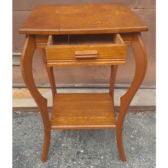 Late 19th Century Late 19th Century Victorian Arts and Crafts Oak Two-Tier Single Drawer Side Table For Sale - Image 5 of 12