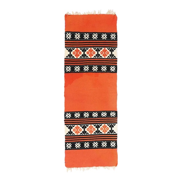 Vintage Orange-Vermillion Cretan Greek Kilim Rug - 01'05 X 04'01 For Sale