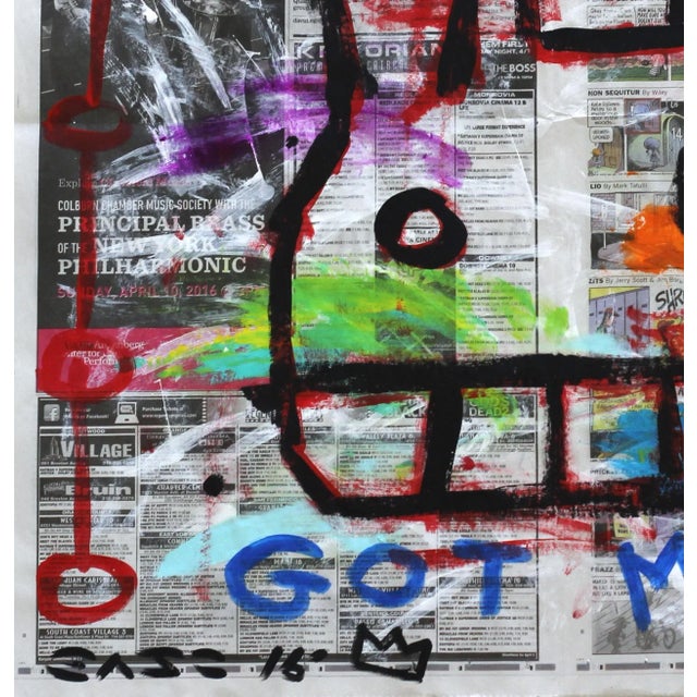 Hungry - Original Pop Art Edgy Street Art Acrylic Painting on Newspaper by Gary John For Sale - Image 4 of 5