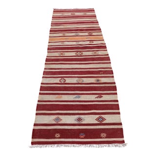 1960s Hand-Knotted Ottoman Empire Striped Natural Wool Kilim Rug For Sale