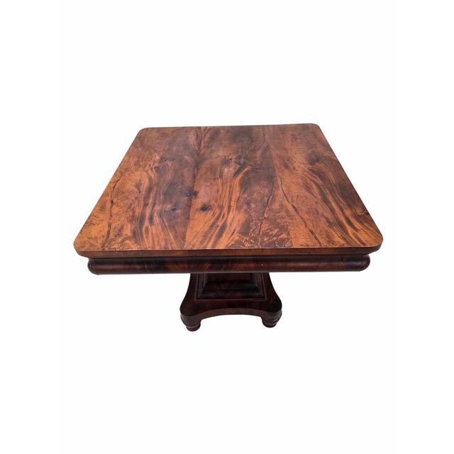 Antique American Empire Revival Figured Walnut Pedestal Game Table For Sale In Chicago - Image 6 of 9