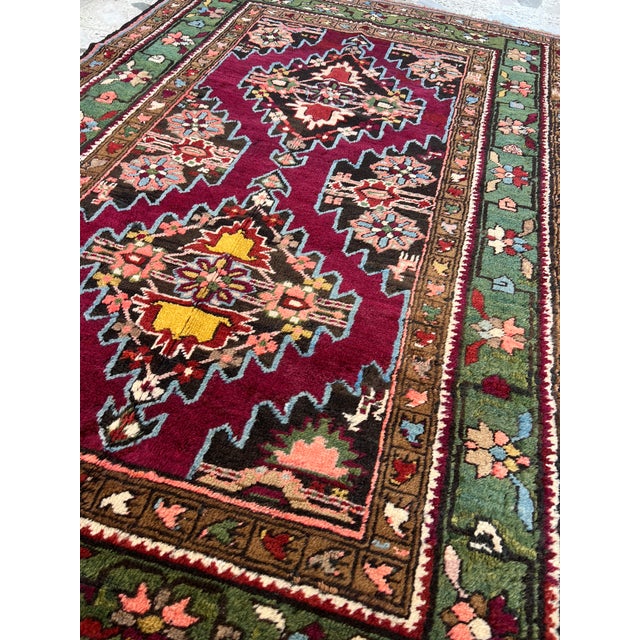 Persian 1970s Wine Persian Hamadan Hand-Knotted Wool Rug - 3'5" X 5'3" For Sale - Image 3 of 9