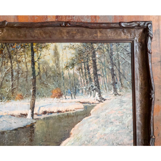 20th Century Luminist Impressionist Winter Landscape Painting by Anton Stockmann For Sale - Image 4 of 15