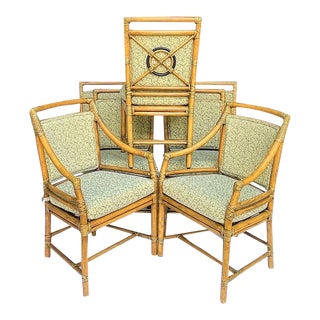 McGuire Custom Finish Rattan Target Dining Chairs - Set of 7 For Sale