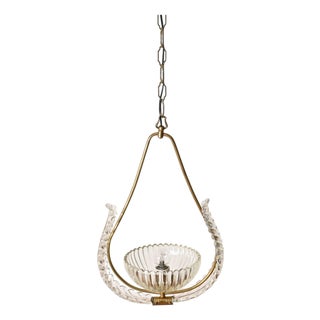 Murano Glass and Brass Flower Pendant Light from Barovier, Italy, 1940s For Sale