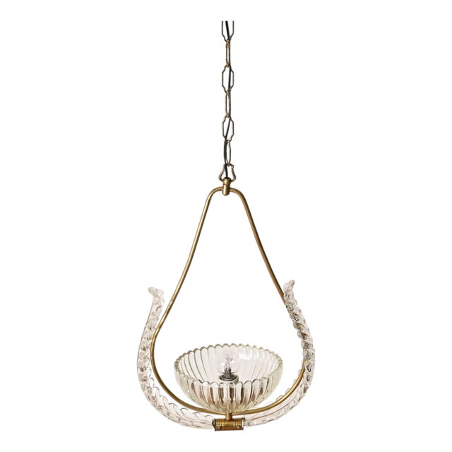 Murano Glass and Brass Flower Pendant Light from Barovier, Italy, 1940s For Sale