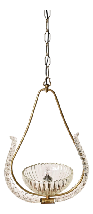 Murano Glass and Brass Flower Pendant Light from Barovier, Italy, 1940s