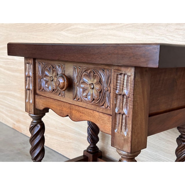 Wood Early 20th Century Spanish Nightstands with Carved Drawers and Solomonic Legs, A Pair For Sale - Image 7 of 18