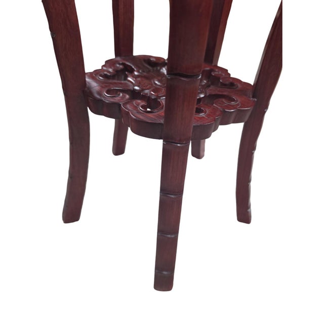 Vintage Chinese Carved Mahogany Marble-Top Pedestal Plant Stand For Sale - Image 10 of 10