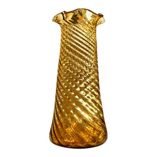 Antique Late 19th C. Bohemian Amber Optic Spiral Molded Vase With Raw Pontil & Stone Inclusion For Sale
