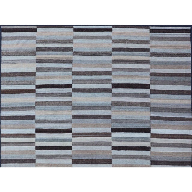 2020s Modern Flat-Weave Kilim Rug in Multi-Panel Striped Design in Earthy Tones For Sale - Image 5 of 13