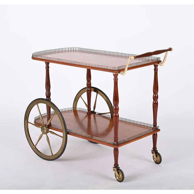 Mid-Century Italian Mahogany and Brass Serving Bar Cart, 1960s For Sale - Image 6 of 18