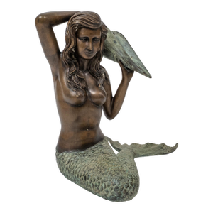Mid 20th Century Cast Bronze Mermaid Sculpture Holding Conch Fountain