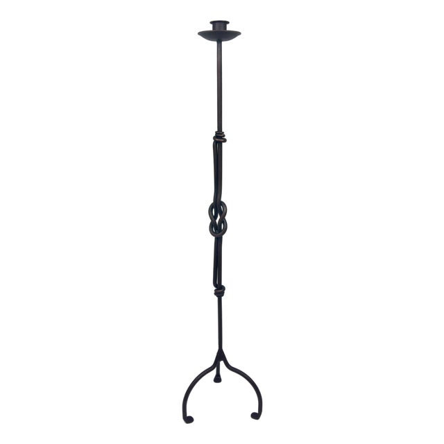 Hand Forged Iron Floor Candelabra (110cm) Hercules Knot Double Stem – Antique Copper or Gold Finish For Sale