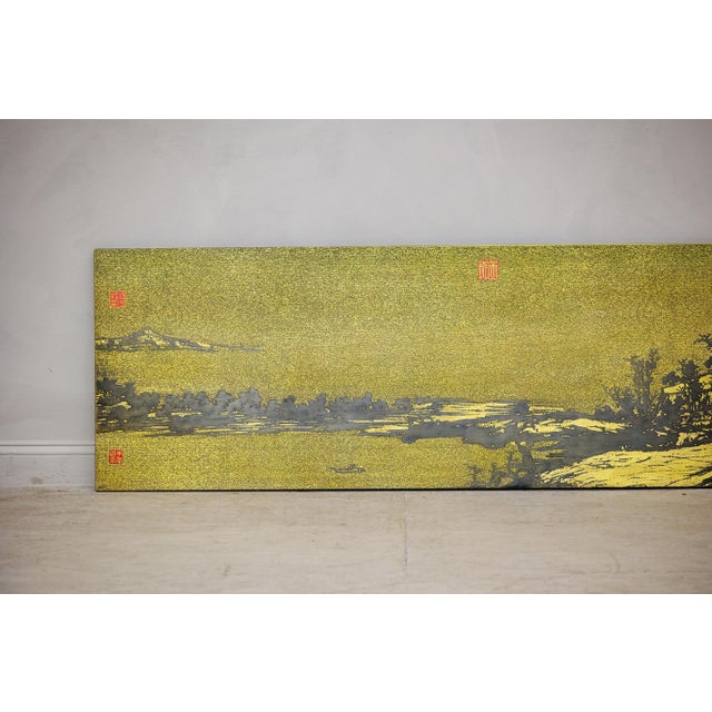Chinese Gilt Metal Landscape Wall Panel with Red Seal Marks For Sale - Image 17 of 18