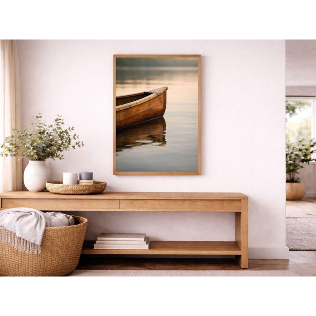Wooden Canoe Reflection, Minimalist Lake Art Print, 24″ × 36″ For Sale In Buffalo - Image 6 of 8