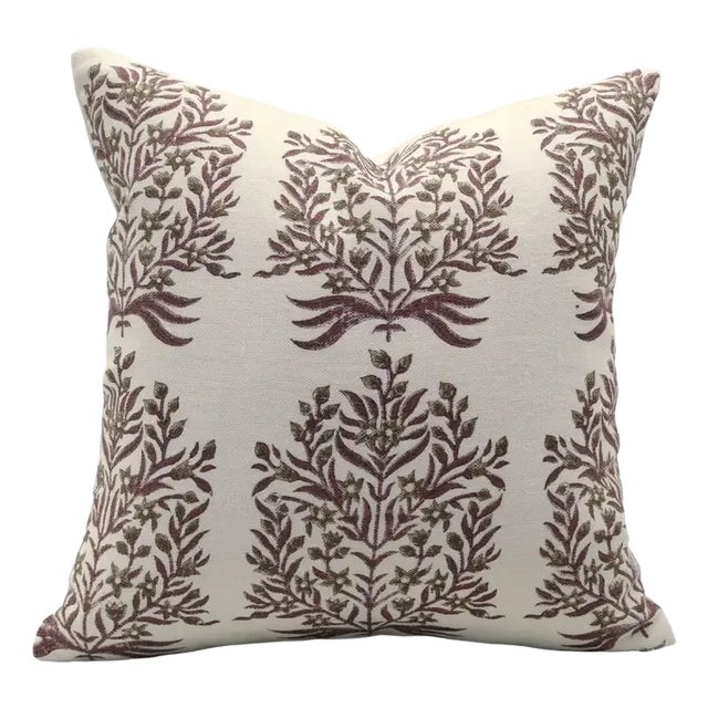 Fabdivine Artisan Block Print Throw Pillow Cover 26x26 Off-White Linen-Vrindavan For Sale