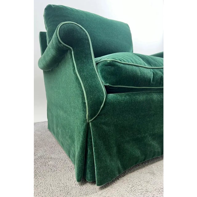 Textile Hollywood Regency Style Custom Overstuffed Emerald Velvet Armchair For Sale - Image 7 of 17