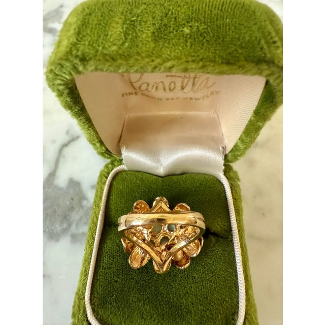 Hollywood Regency Vintage 1950s 18 Karat Gold Panetta Cocktail Ring Over Sterling Silver - Leaf Motif With Opals For Sale - Image 3 of 6