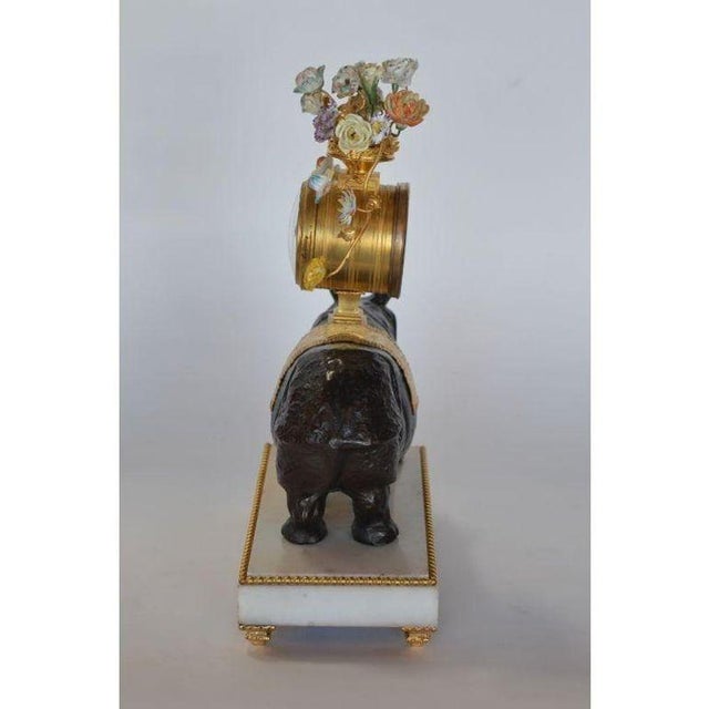 Late 19th Century French Gilt Bronze & Patinated Rhino Clock on Marble Base For Sale In Los Angeles - Image 6 of 7